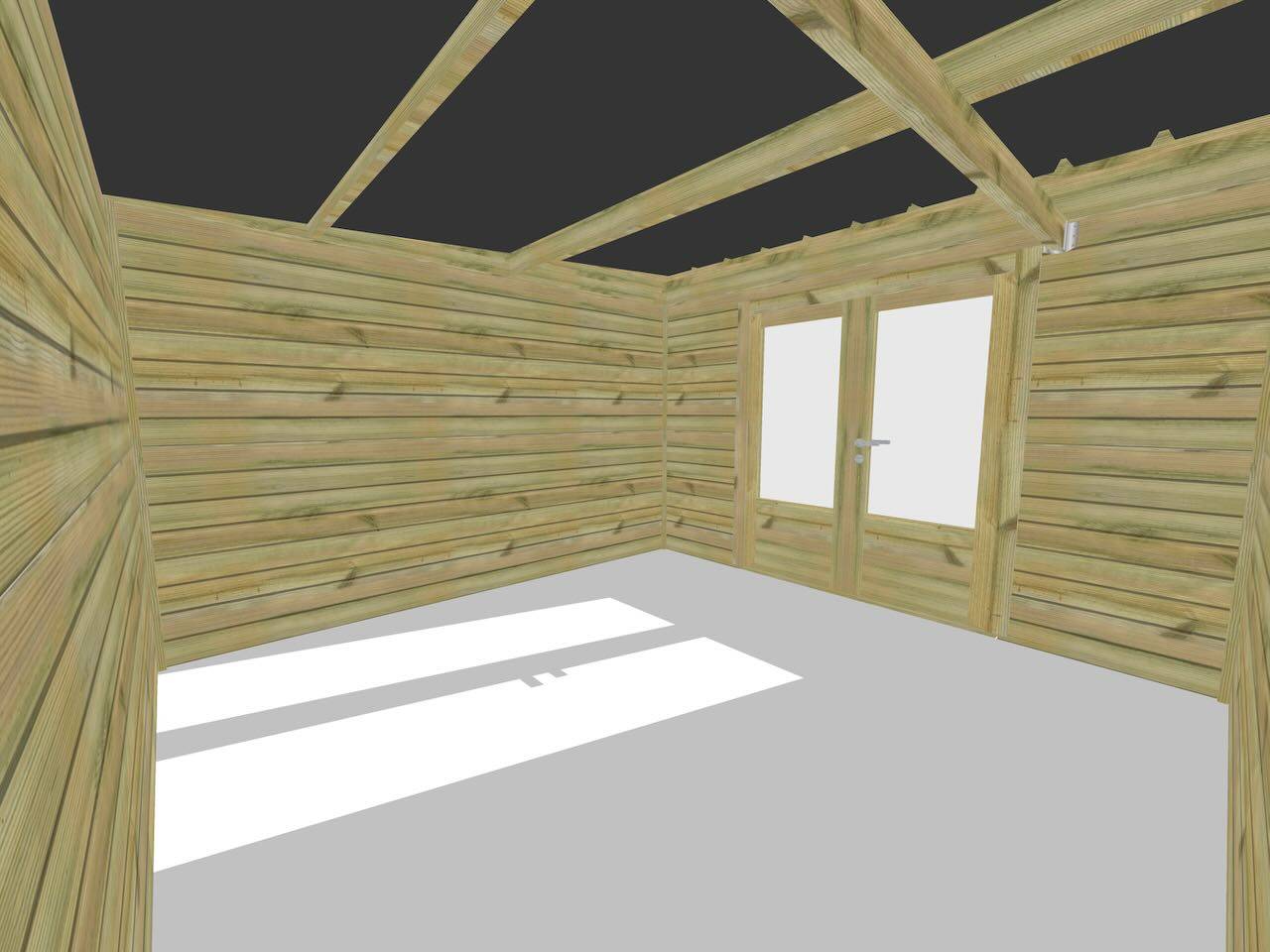 Sans Marque - ABRI DE JARDIN bois autoclave 27mm - 3,44x3,44m / 12m2 - Bac acier - Abri Français - Image 5