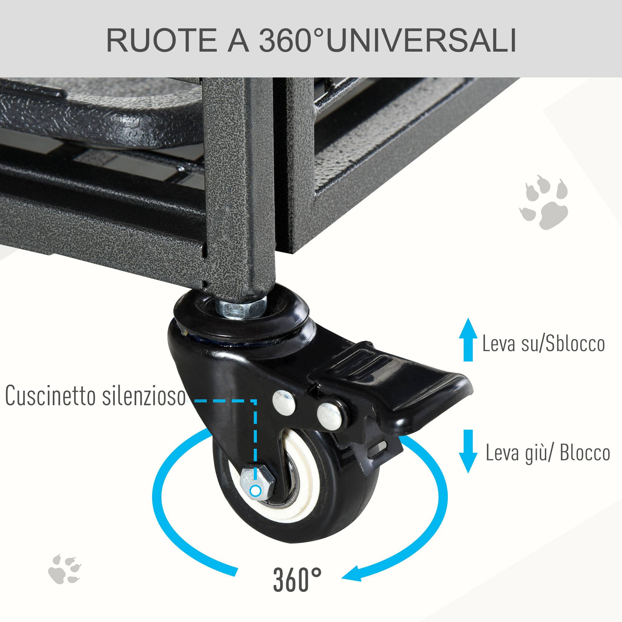 Niche pliable pour chien avec 2 portes verrouillables, 4 roues freinées, fond amovible, parc intérieur, 109,5 x 71 x 78 cm, gris foncé - Image 9