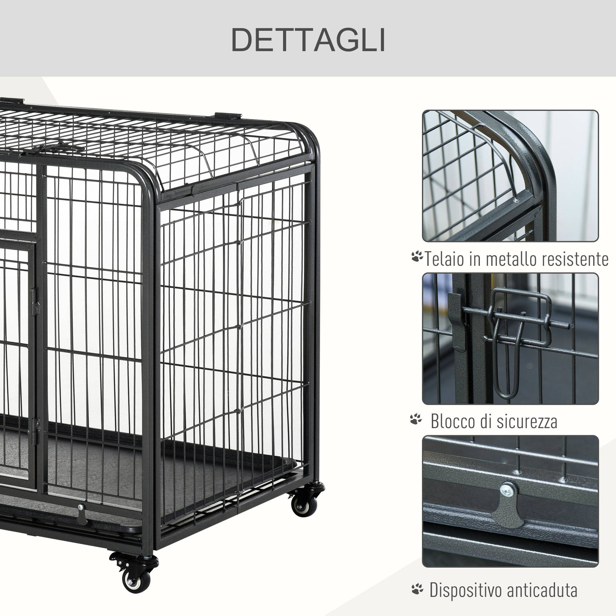 Niche pliable pour chien avec 2 portes verrouillables, 4 roues freinées, fond amovible, parc intérieur, 109,5 x 71 x 78 cm, gris foncé - Image 8
