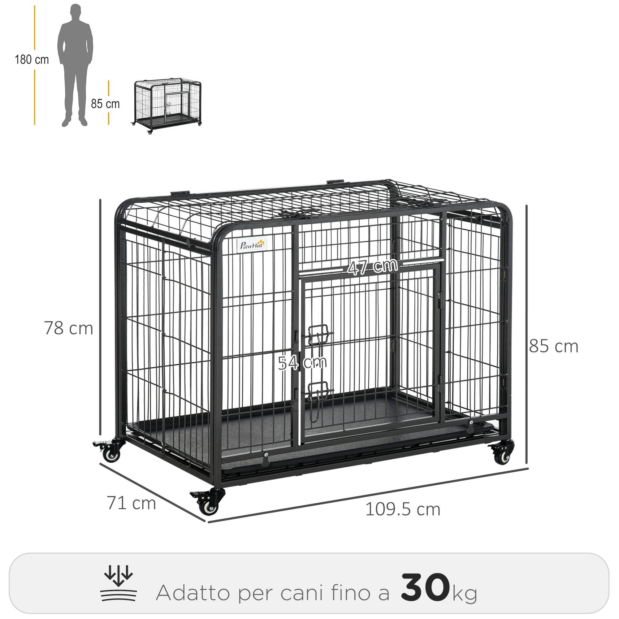 Niche pliable pour chien avec 2 portes verrouillables, 4 roues freinées, fond amovible, parc intérieur, 109,5 x 71 x 78 cm, gris foncé - Image 5