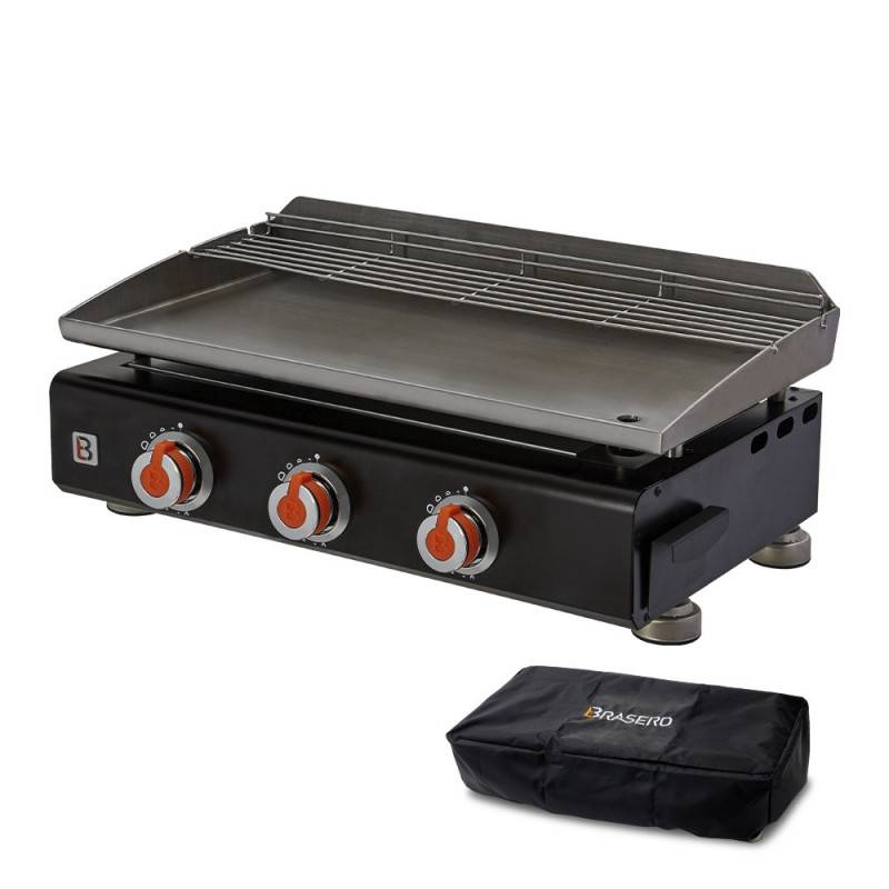 Brasero - Plancha au gaz Silvia II G - BRASERO - Plaque en inox de 67 x 34 cm - 3 brûleurs - Grille de réchauffement + Housse OFFERTE - Image 1
