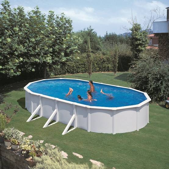Gre Pools - Piscine ovale acier 6,34m x 3,99m x H: 1,22m - Filtration à cartouche - Renfort apparents Gre Pools - Image 1