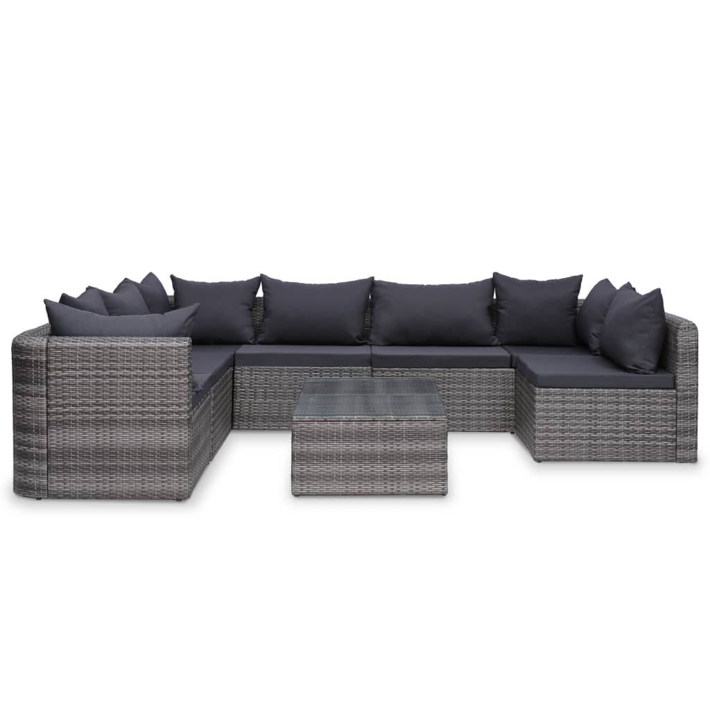 Helloshop26 - Salon de jardin meuble d'extérieur ensemble de mobilier 10 pièces avec coussins résine tressée gris - Image 4