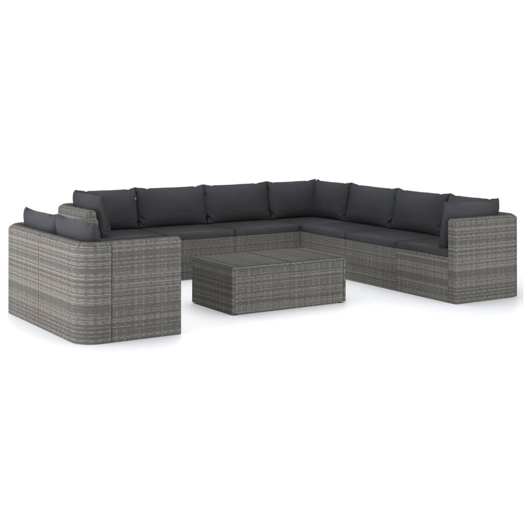 Helloshop26 - Salon de jardin meuble d'extérieur ensemble de mobilier 10 pièces avec coussins résine tressée gris - Image 1