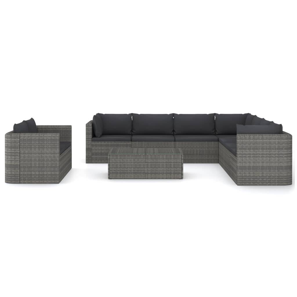 Helloshop26 - Salon de jardin meuble d'extérieur ensemble de mobilier 10 pièces avec coussins résine tressée gris - Image 2