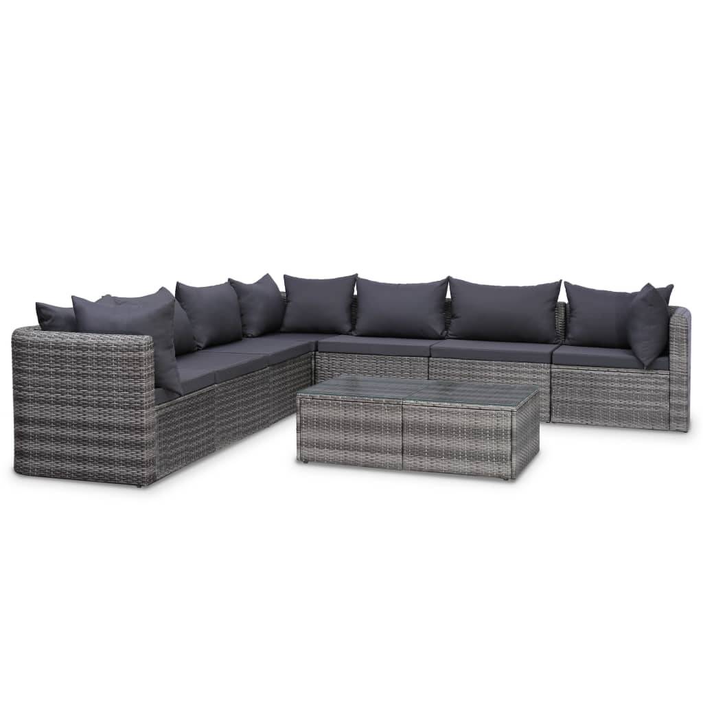 Helloshop26 - Salon de jardin meuble d'extérieur ensemble de mobilier 10 pièces avec coussins résine tressée gris - Image 3