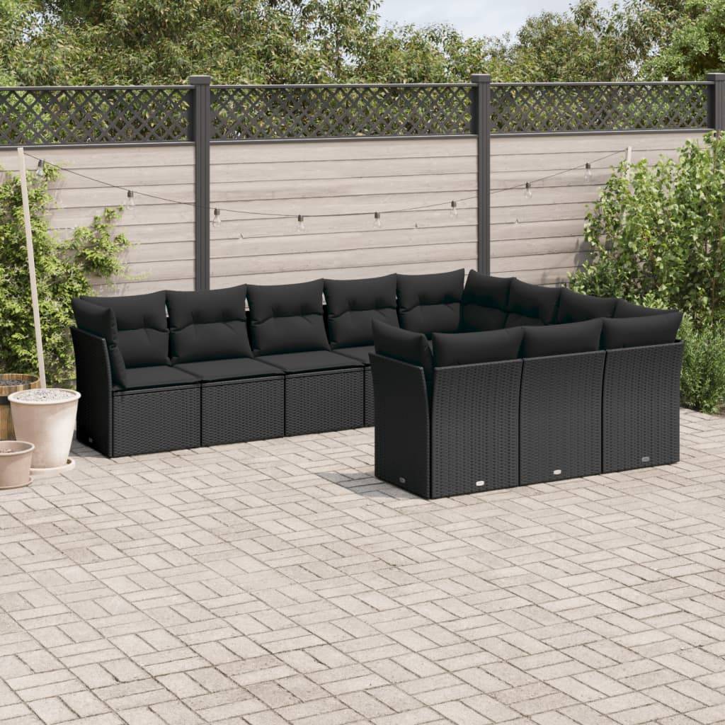 Vidaxl - Salon de jardin 10 pcs avec coussins noir résine tressée vidaXL 3218215 - Image 1