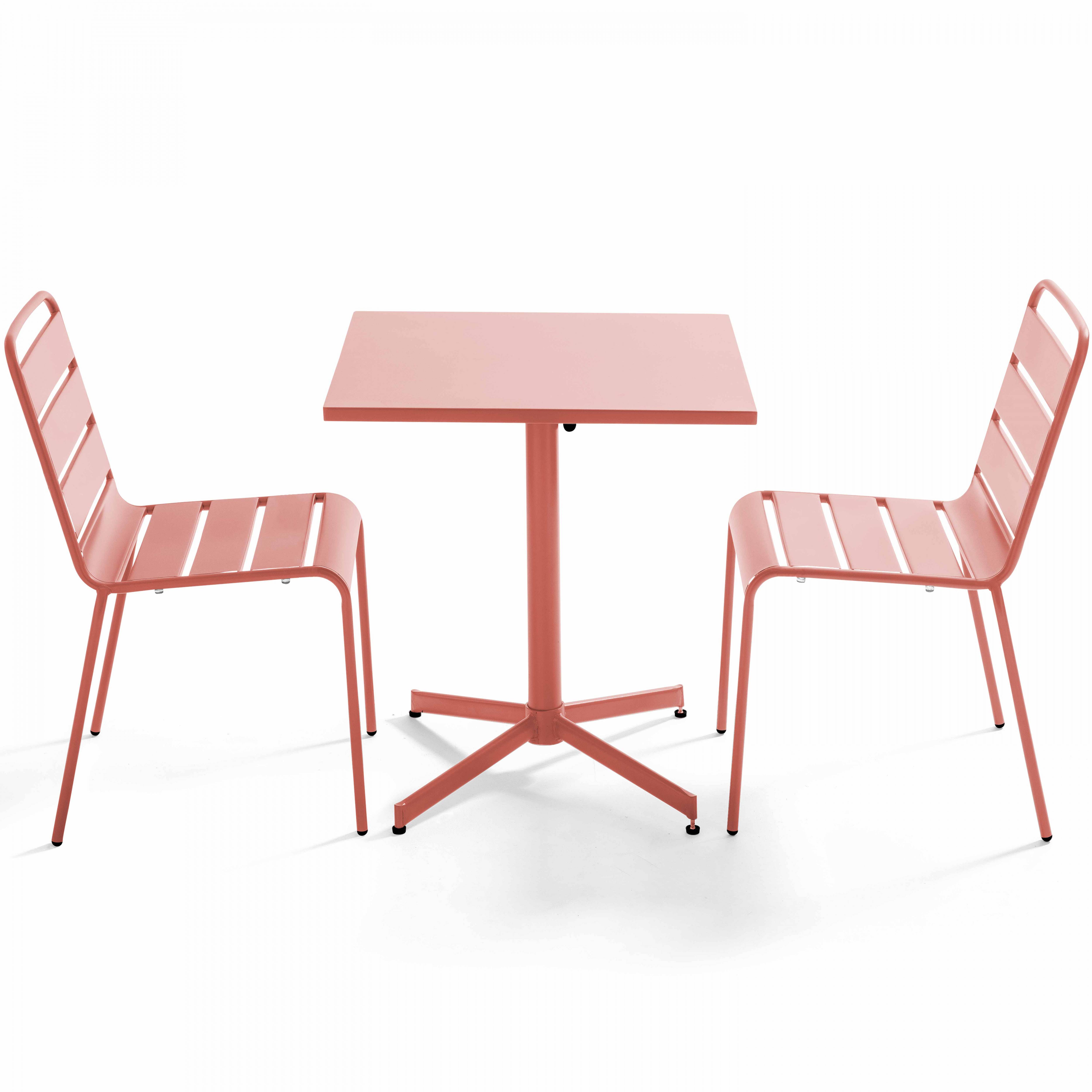 Oviala - Ensemble table de jardin carrée et 2 chaises métal argile Palavas - Oviala - Image 1