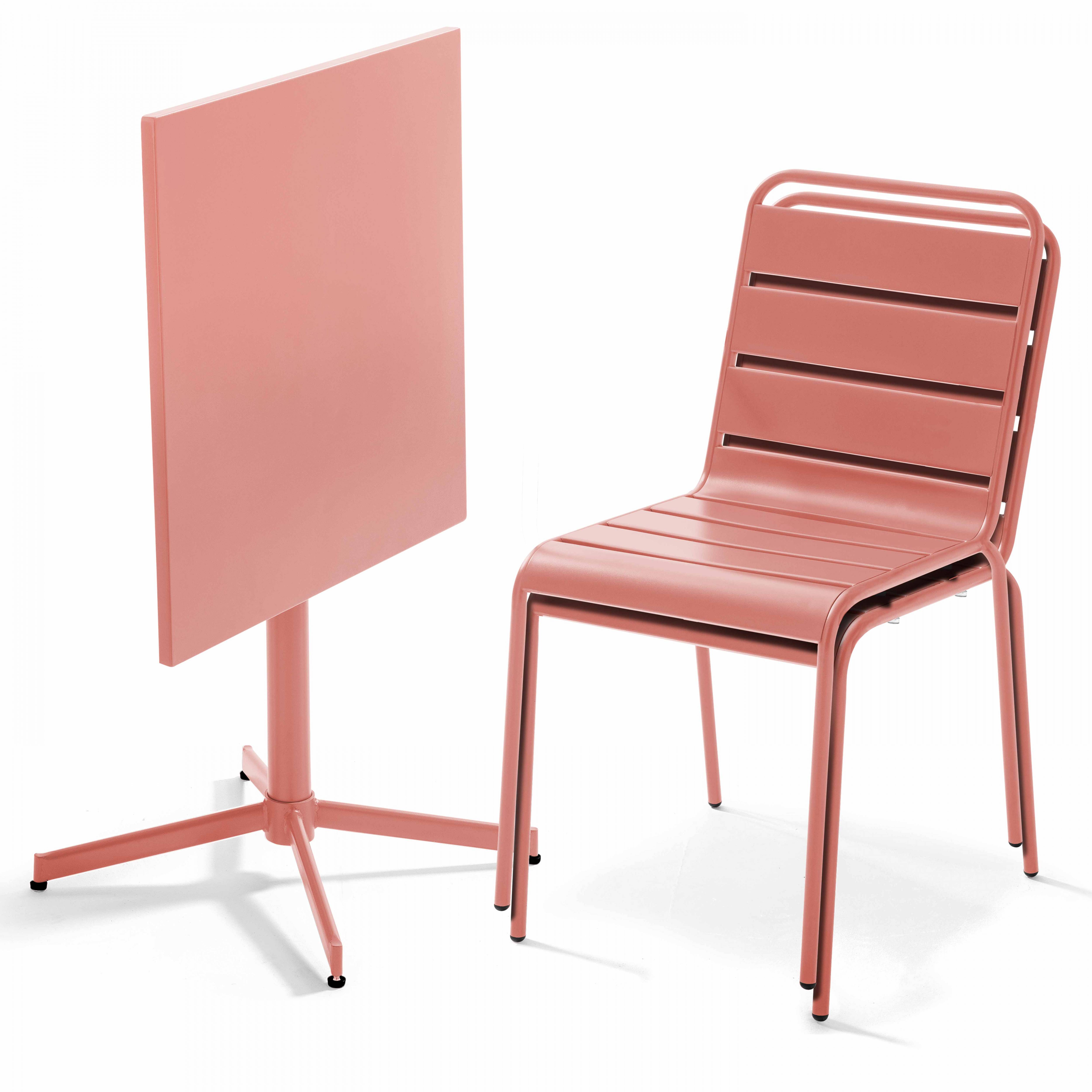 Oviala - Ensemble table de jardin carrée et 2 chaises métal argile Palavas - Oviala - Image 2