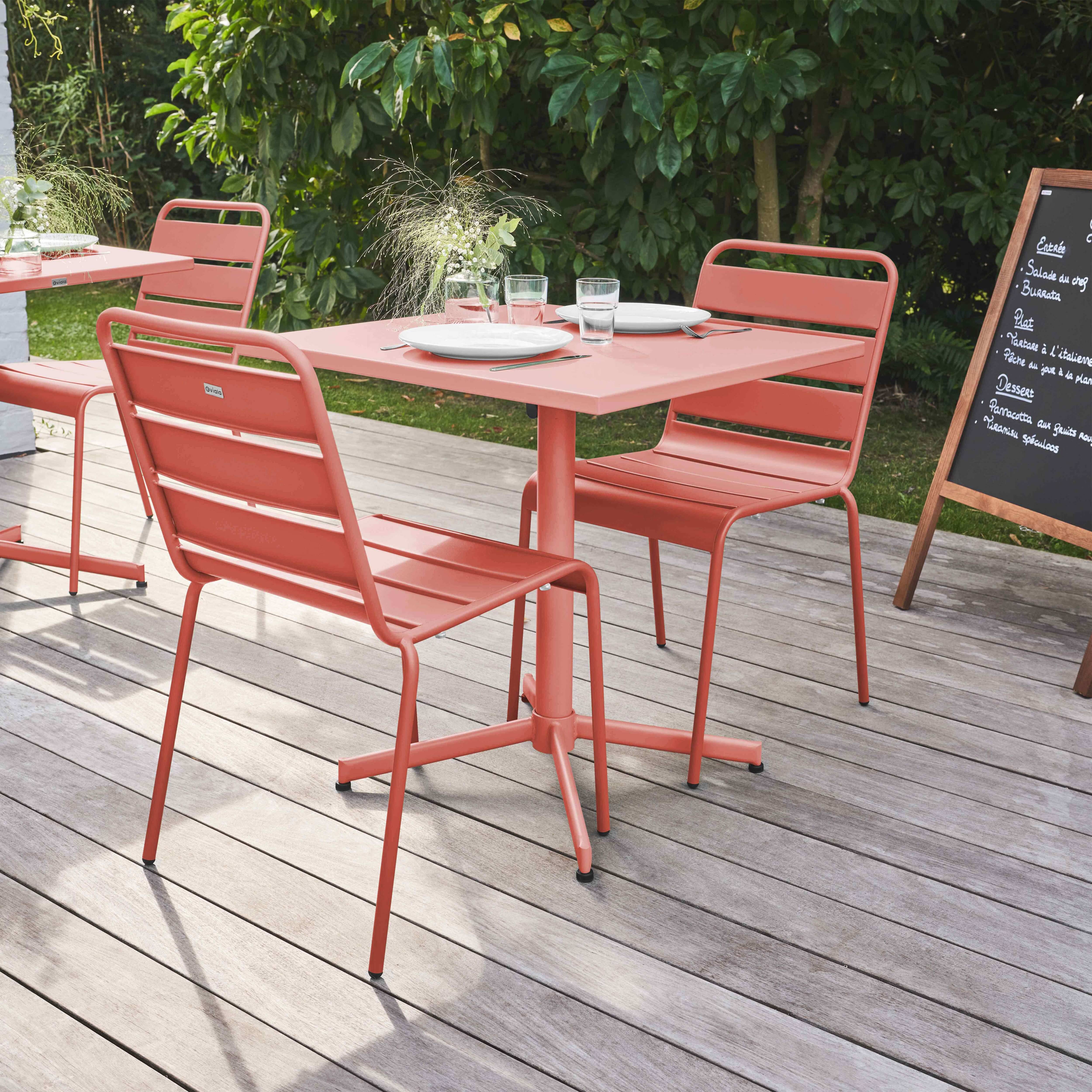 Oviala - Ensemble table de jardin carrée et 2 chaises métal argile Palavas - Oviala - Image 3
