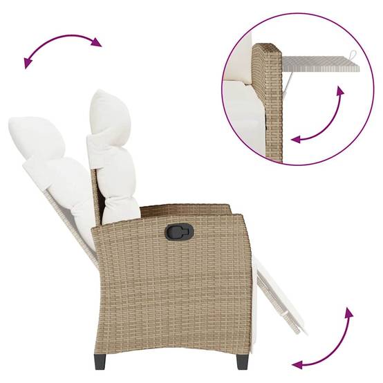 PANGIVO - Chaise de jardin inclinable avec table d'appoint beige polyrotin 65 x 58 x 94 cm, Poids :13.55kg - PANGIVO - Image 8