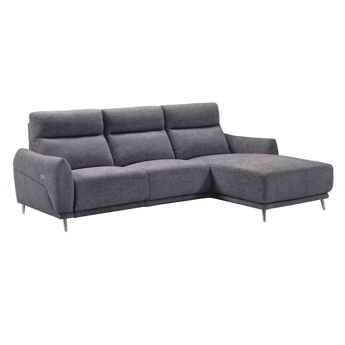 Canapé 3 Places Avec Méridienne - 175 X 129 X 90 Cm - Avec Rangement 2 Oreillers Coton Lin Gris Fonce
