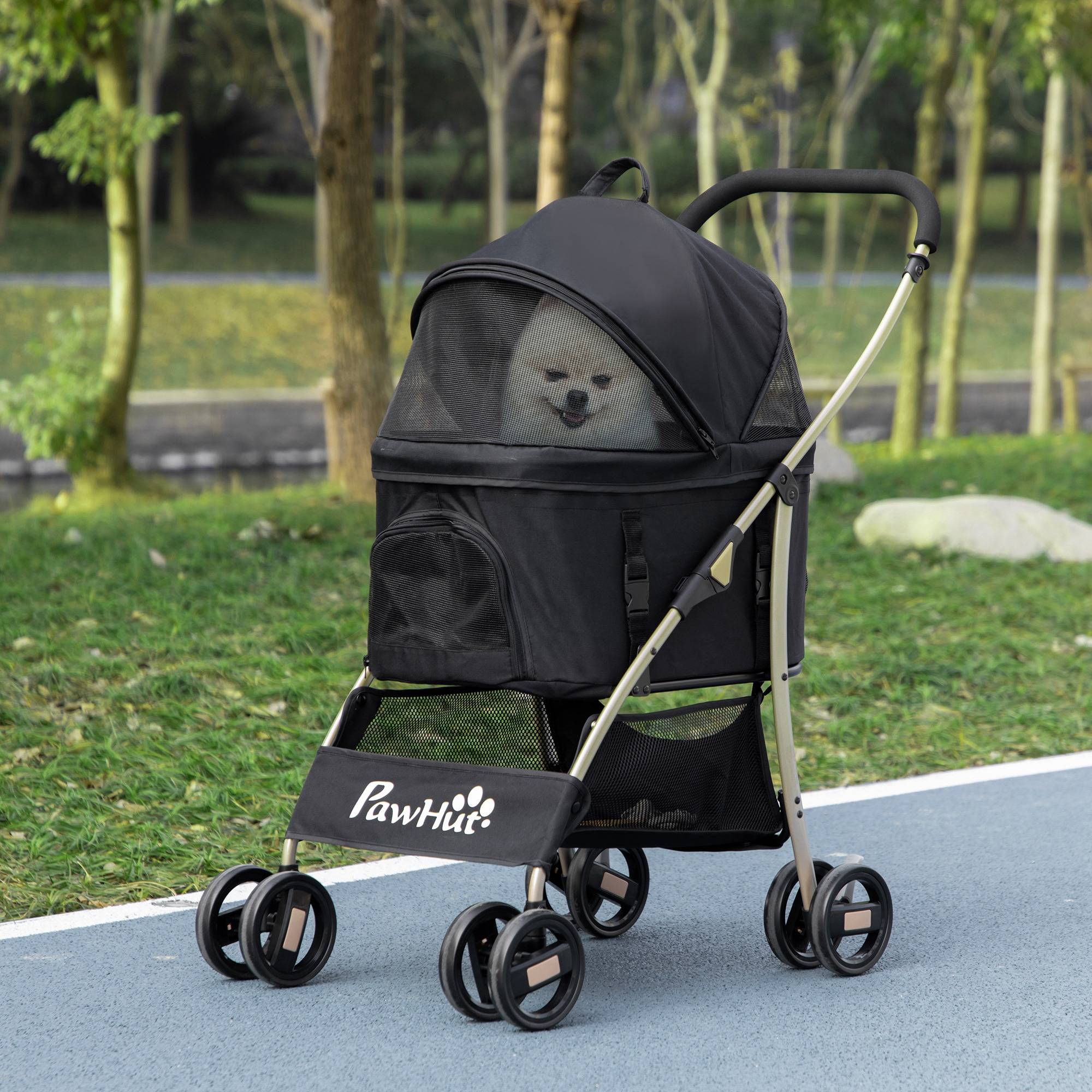 Poussette pour chien 2 en 1 avec panier de transport, pliable, 1 panier, 1 sac, 82 cm x 49,5 cm x 98 cm - Image 3