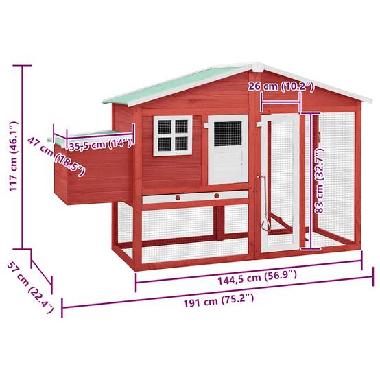 ComfortXL - Grand poulailler bois de sapin avec nichoir et parc extérieur Rouge – ComfortXL Outdoor Living - Image 9