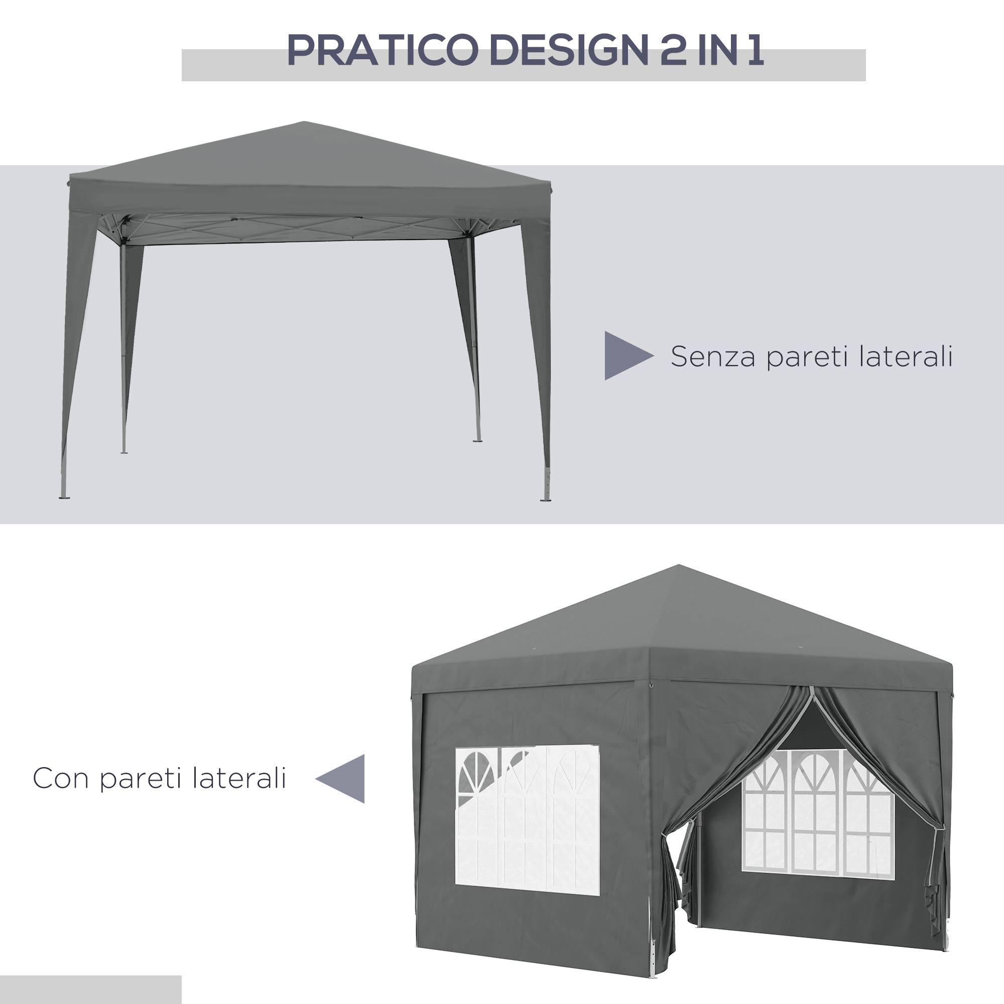 Tonnelle pliante d'extérieur 3x3 m avec 4 panneaux latéraux, en acier et tissu Oxford gris - Image 6
