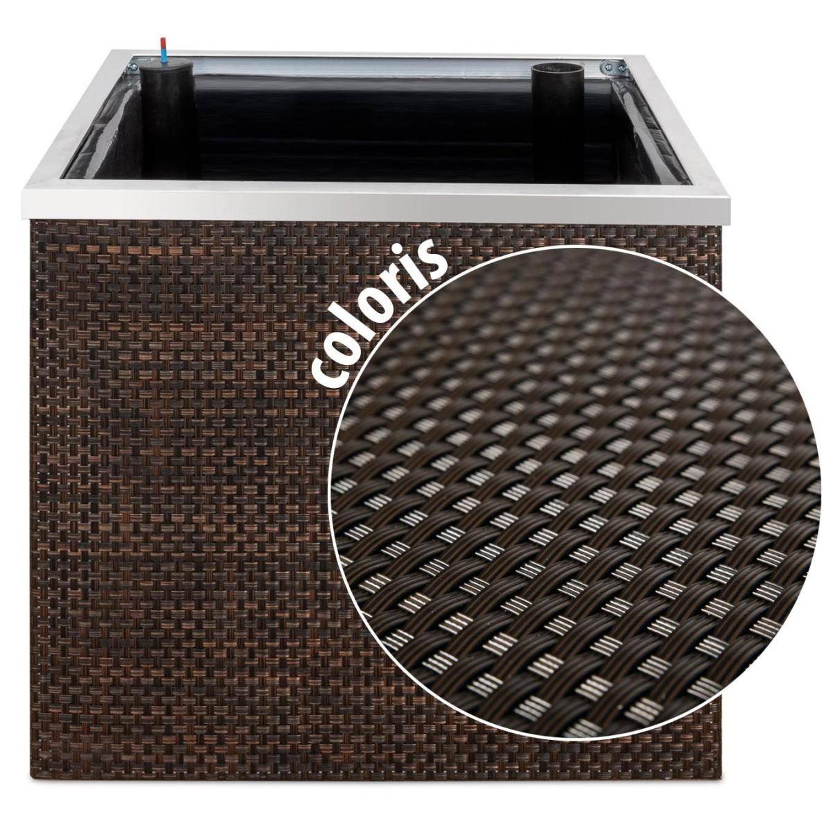 Rattan Art - Jardinière en résine tressée avec réserve d'eau et cadre en aluminium 50 x 50 x 43 cm Marron foncé - Image 1