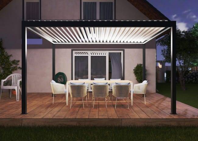 Pergola Bioclimatique Aluminium Autoportante Motorisée Éclairée 4x3,5 Anthracite SV ORIAL France - Image 5