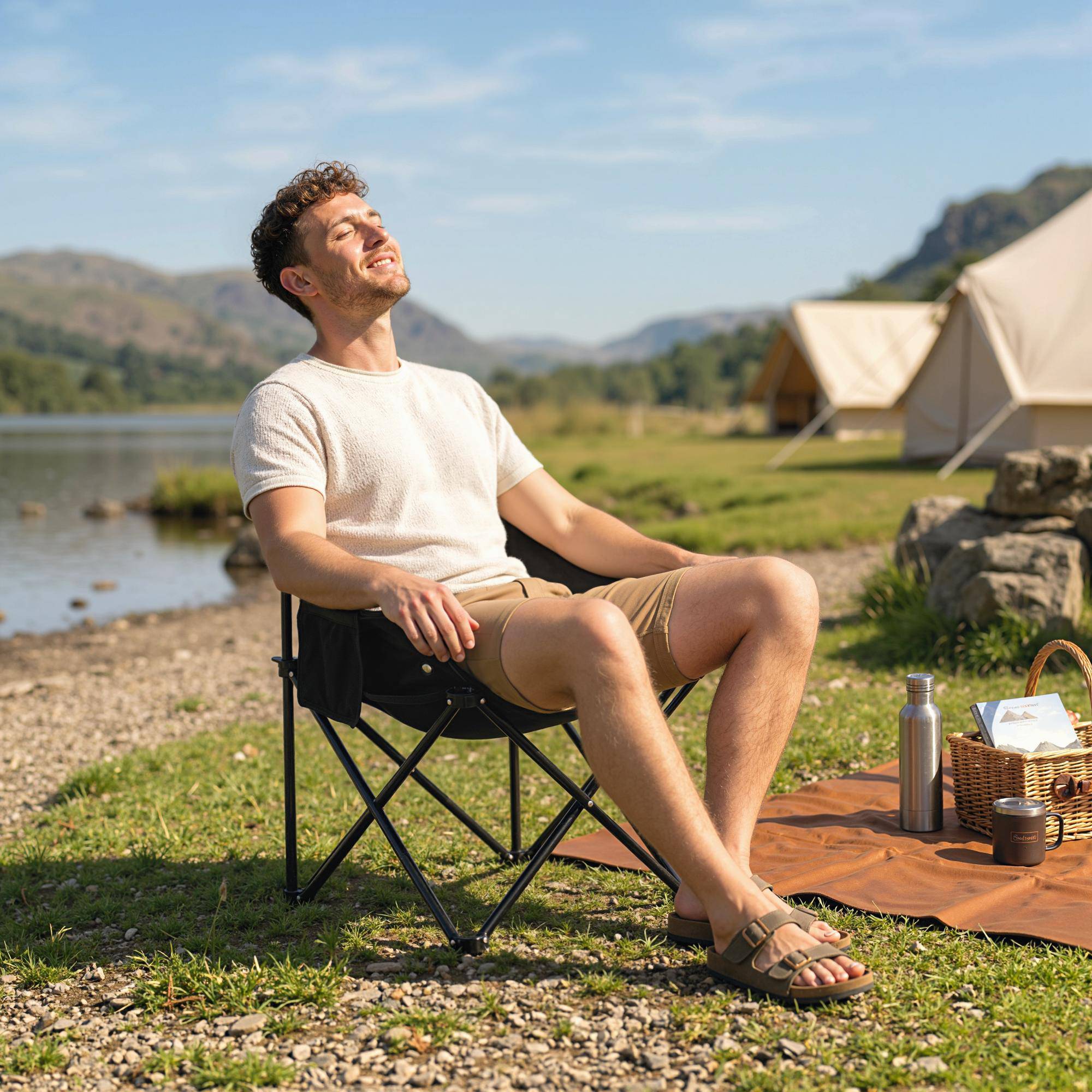 ComfortXL - Chaise camping pliante Oxford pique-nique avec pochette de rangement 61x54cm noir - ComfortXL Outdoor Living - Image 4