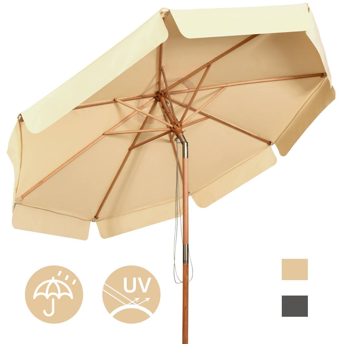 Helloshop26 - Parasol inclinable diamètre 300cm avec manivelle anti-uv protection solaire toile polyester imperméable beige - Image 1