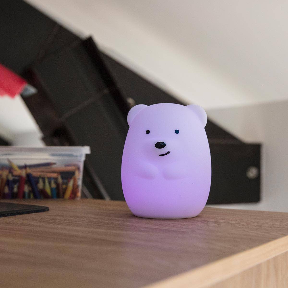 Lumisky - Veilleuse bébé ours sans fil touch LED TEDDY Blanc Silicone H19CM - Image 2