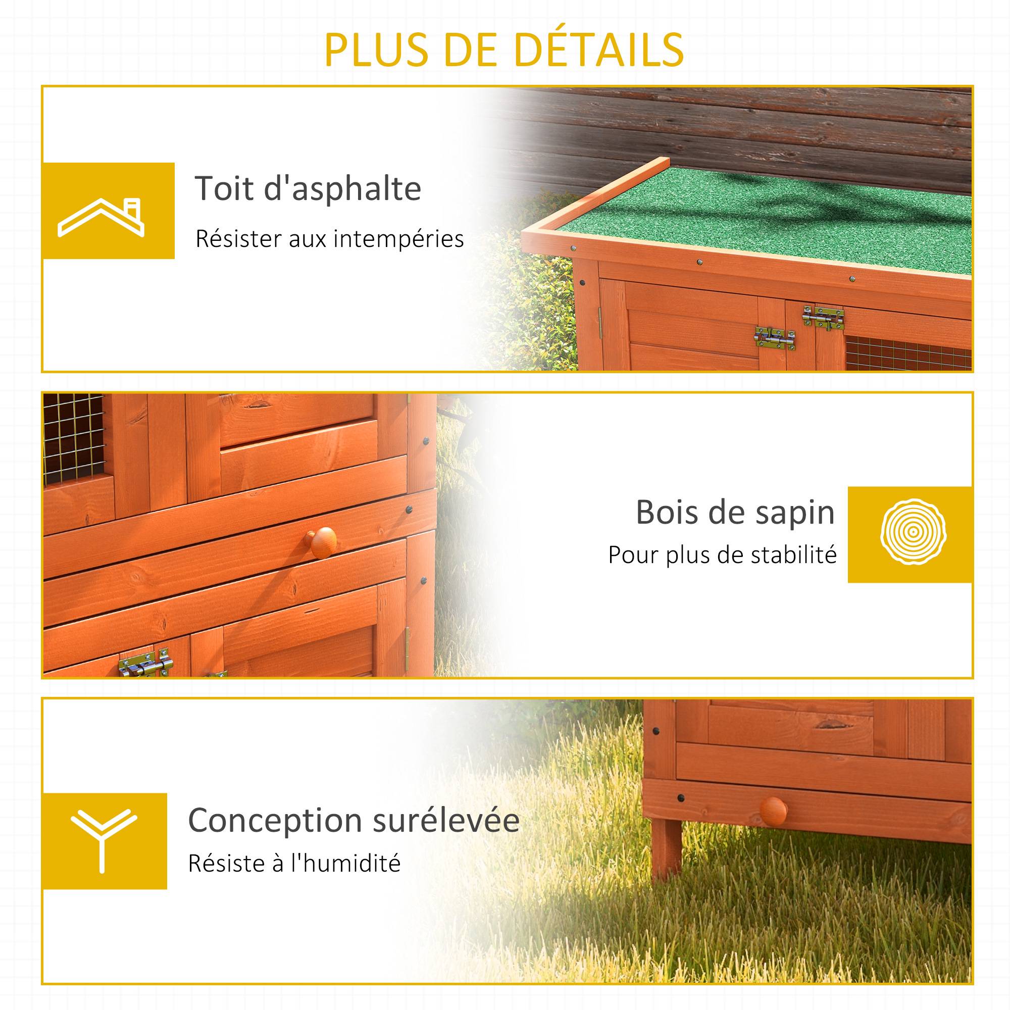 Clapier à lapin cage à lapin double niveau plateaux coulissants 4 portes verrouillables toit ouvrant 90L x 45l x 90H cm - Image 9