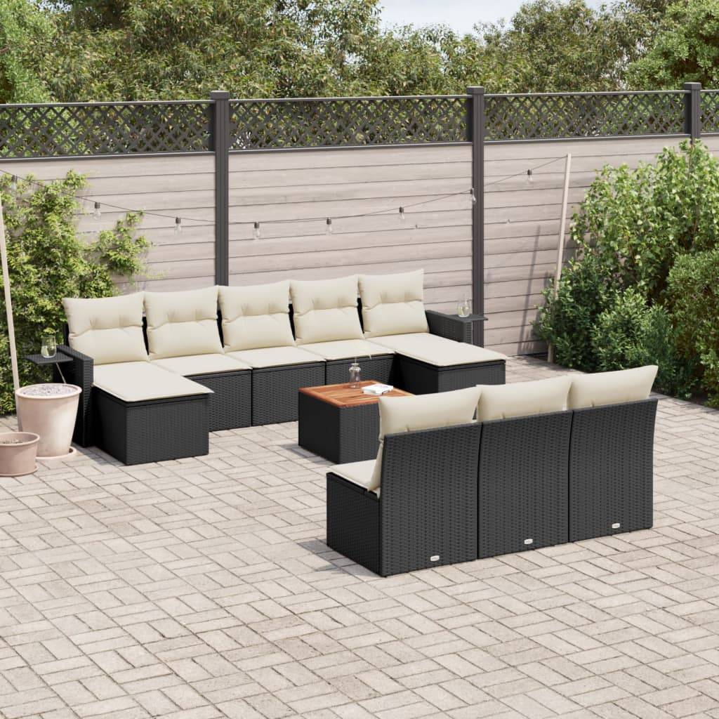 ComfortXL - Ensemble Canapé Extérieur 10 Personnes Poly Rotin Noir Modulable Coussins Crème et Table Basse – ComfortXL Outdoor Living - Image 1
