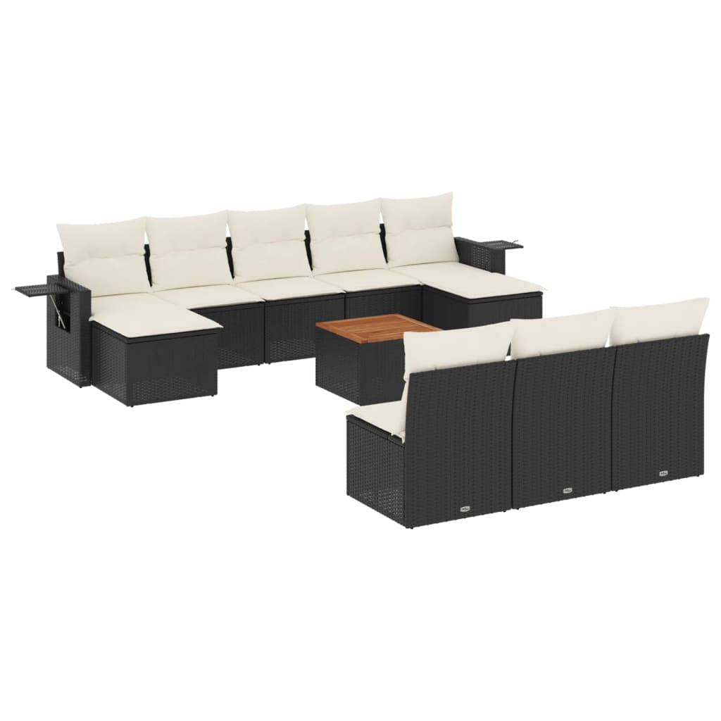 ComfortXL - Ensemble Canapé Extérieur 10 Personnes Poly Rotin Noir Modulable Coussins Crème et Table Basse – ComfortXL Outdoor Living - Image 2