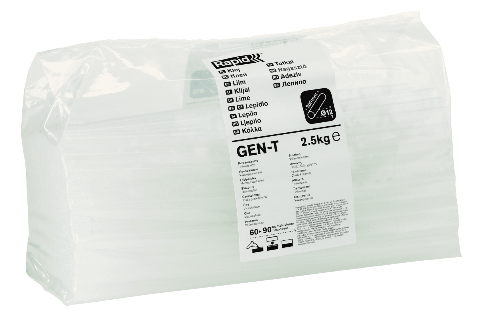 Bâtons de colle GEN-T transparente universelle professionnelle 12mm - 2.5 Kg - Sachet - RAPID-ISABERG - 40302800 - Image 1