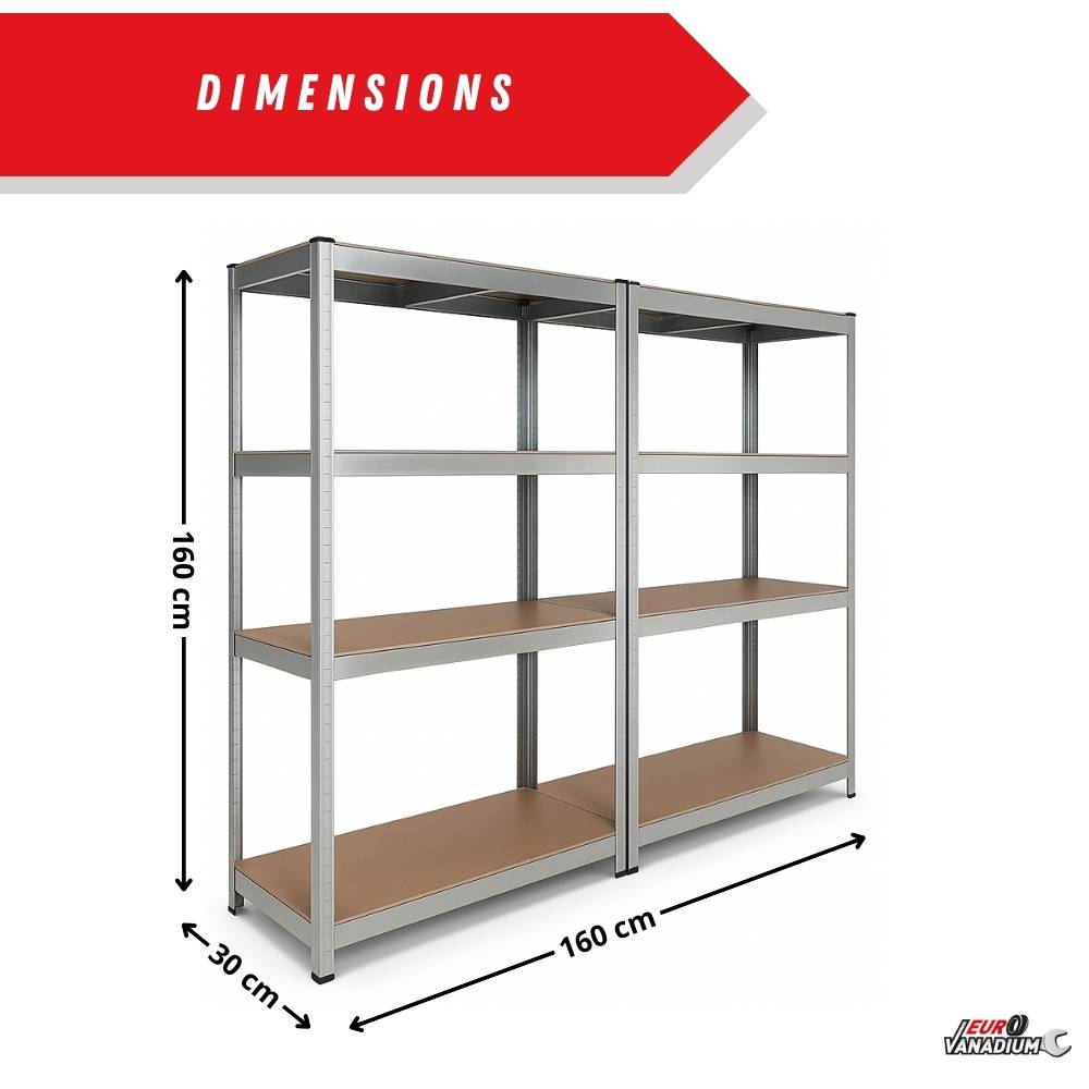 Étagère de garage métallique robuste 160x160cm : charge lourde, modulable, facile à monter 30 cm Gris - Image 4
