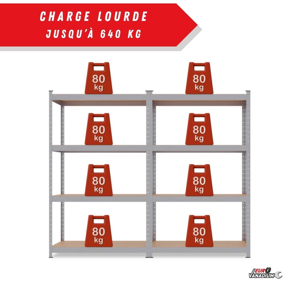 Étagère de garage métallique robuste 160x160cm : charge lourde, modulable, facile à monter 30 cm Gris - Image 3