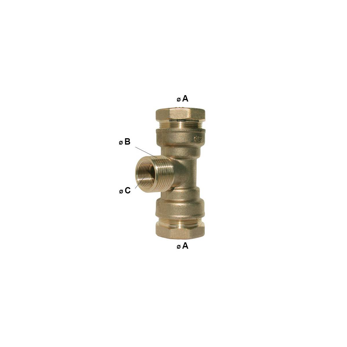 Codital - Raccord en T Compression PE Laiton | Sortie Centrale Mixte PN16 - Ø A: 25mm___Ø B: 1/2''___Ø C : 3/8'' - Image 2