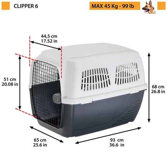 Ferplast - Ferplast Cage de Transport pour Chiens CLIPPER 6, IATA, Panier Transport Grand Chien max 45 Kg, Boite Transport, Voyage Animaux Voiture Avion Train 93 - Image 2