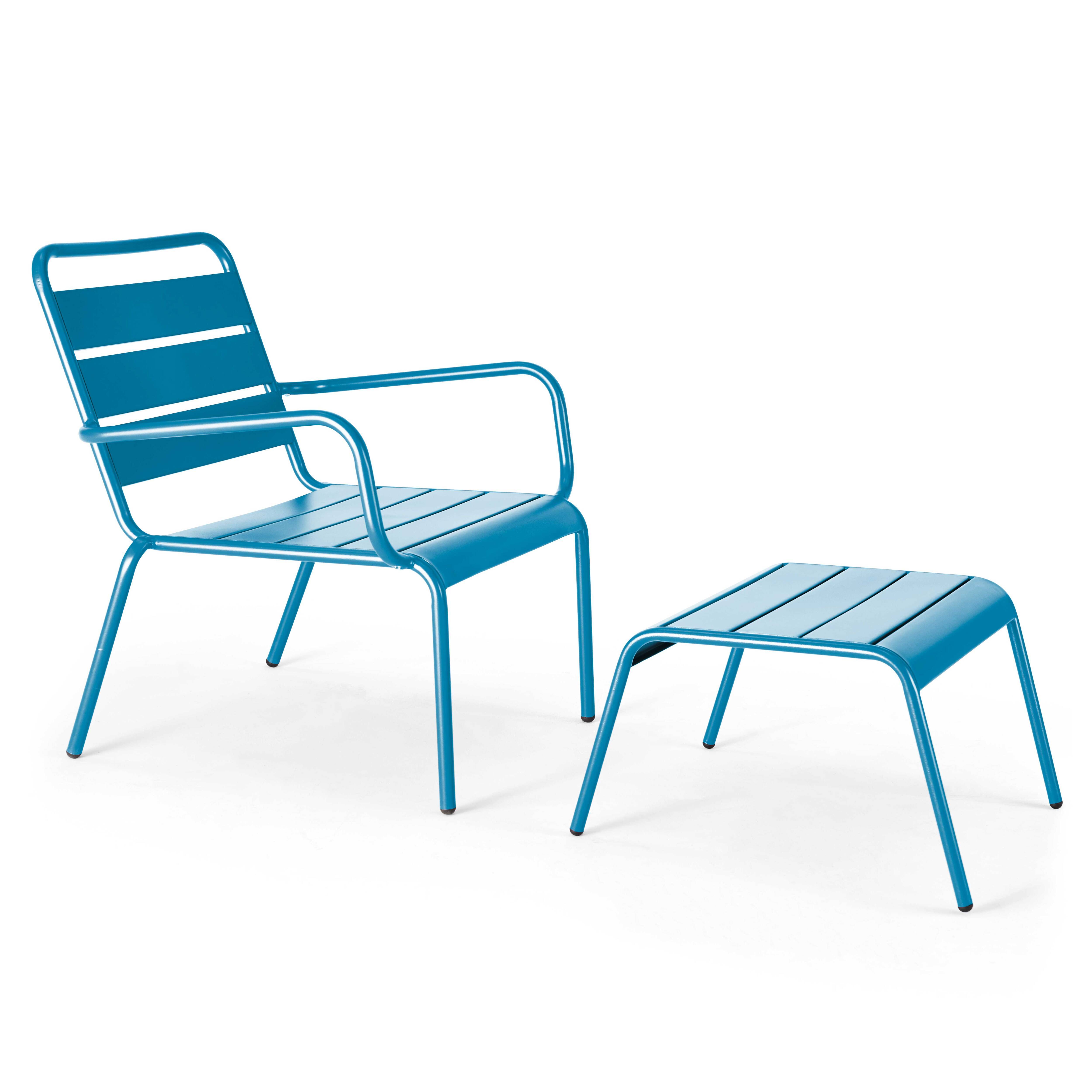 Oviala - Fauteuil relax et repose pied en métal bleu pacific Palavas - Oviala - Image 1