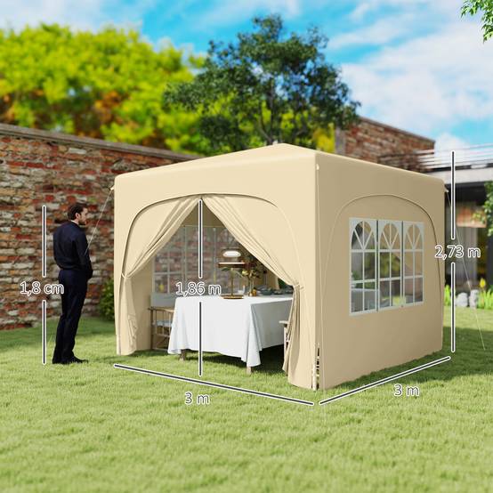 Outsunny - Tonnelle de jardin extérieur 3x3m pliante pop up hauteur réglable sac de transport protection UPF50+ pour camping festival patio sable - Outsunny - Image 3