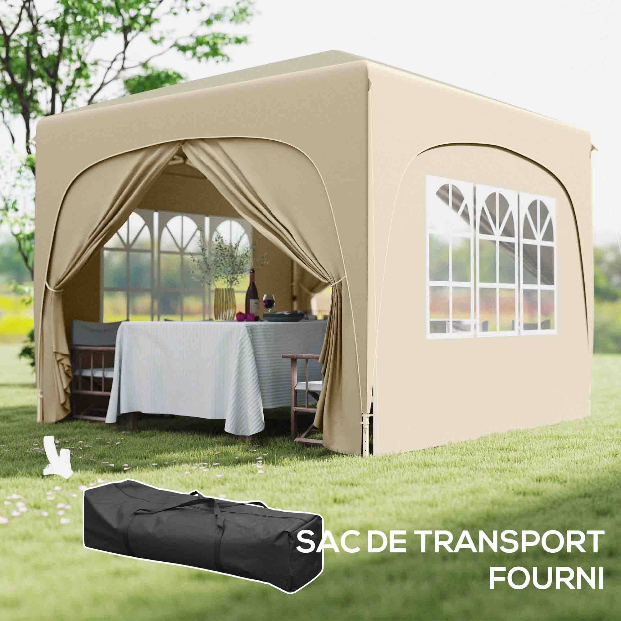 Outsunny - Tonnelle de jardin extérieur 3x3m pliante pop up hauteur réglable sac de transport protection UPF50+ pour camping festival patio sable - Outsunny - Image 8