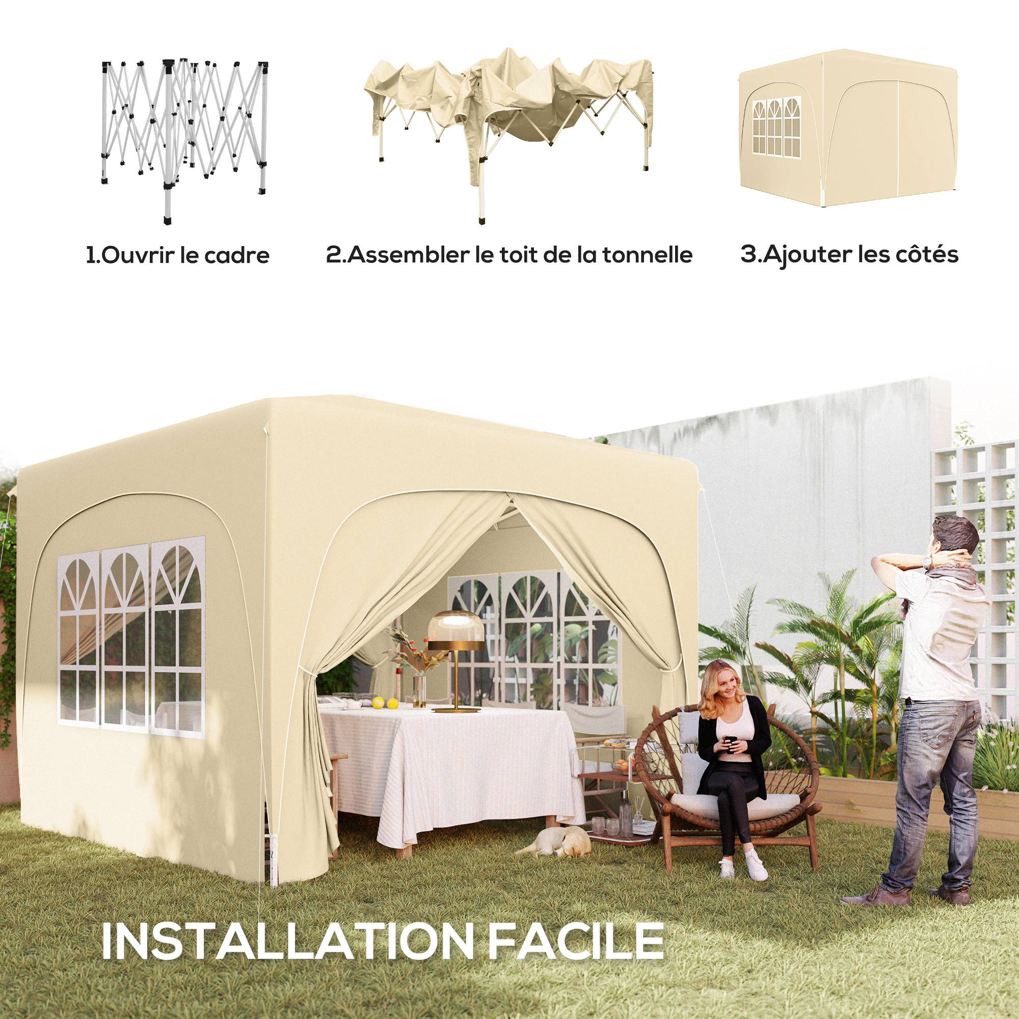 Outsunny - Tonnelle de jardin extérieur 3x3m pliante pop up hauteur réglable sac de transport protection UPF50+ pour camping festival patio sable - Outsunny - Image 4