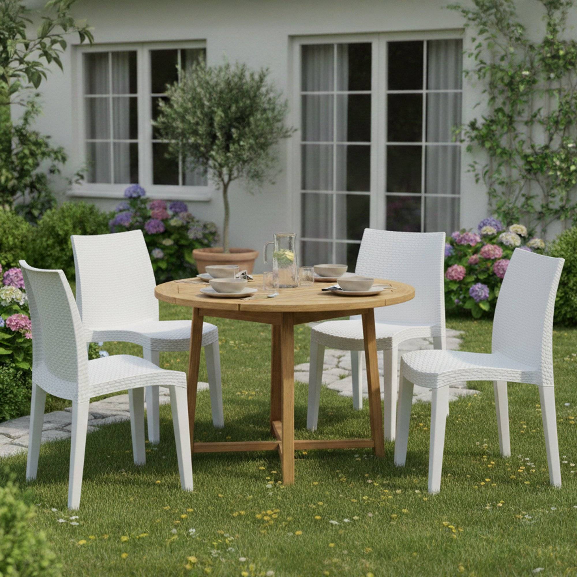Dmora - Ensemble de 4 chaises d'extérieur Ravenna, Sièges de jardin, Chaise de table à manger, Fauteuil d'extérieur effet rotin, 55x48h86 cm, Blanc - Dmora - Image 2