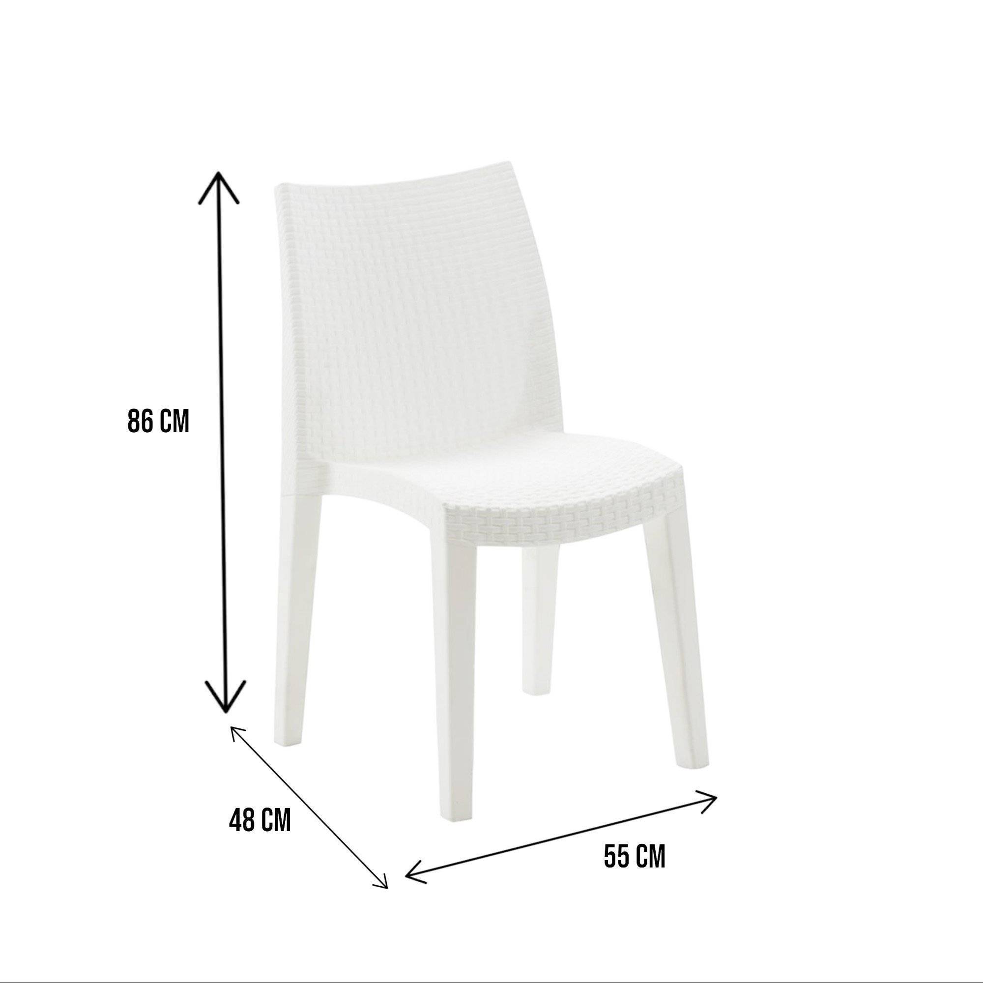 Dmora - Ensemble de 4 chaises d'extérieur Ravenna, Sièges de jardin, Chaise de table à manger, Fauteuil d'extérieur effet rotin, 55x48h86 cm, Blanc - Dmora - Image 3