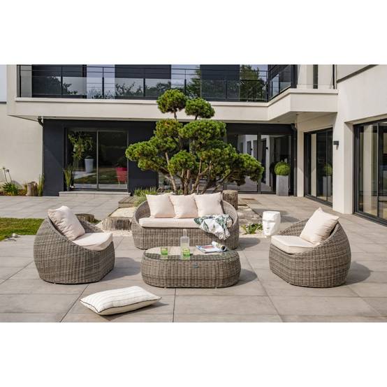 Dcb Garden - Salon de Jardin 5 Places en Résine Tressée "Isa" 160cm Gris - Image 7