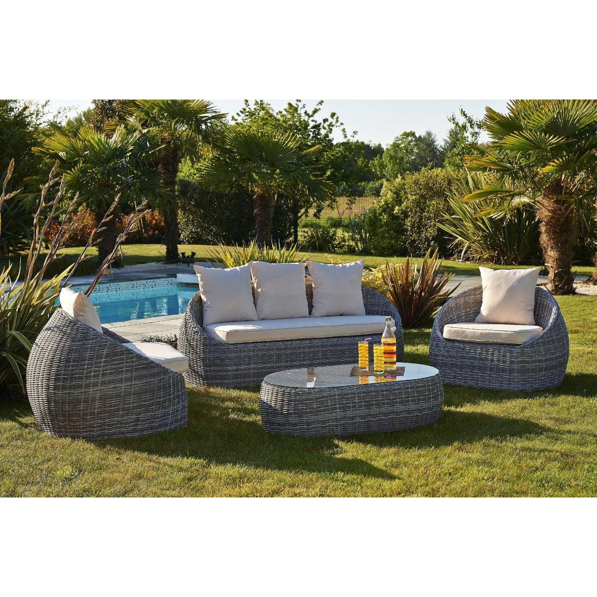 Dcb Garden - Salon de Jardin 5 Places en Résine Tressée "Isa" 160cm Gris - Image 6