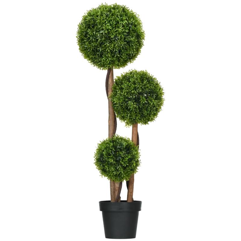Buis artificiel topiaire polyéthylène intérieur extérieur anti-UV 3 boules 110cm vert - ComfortXL Outdoor Living - Image 2