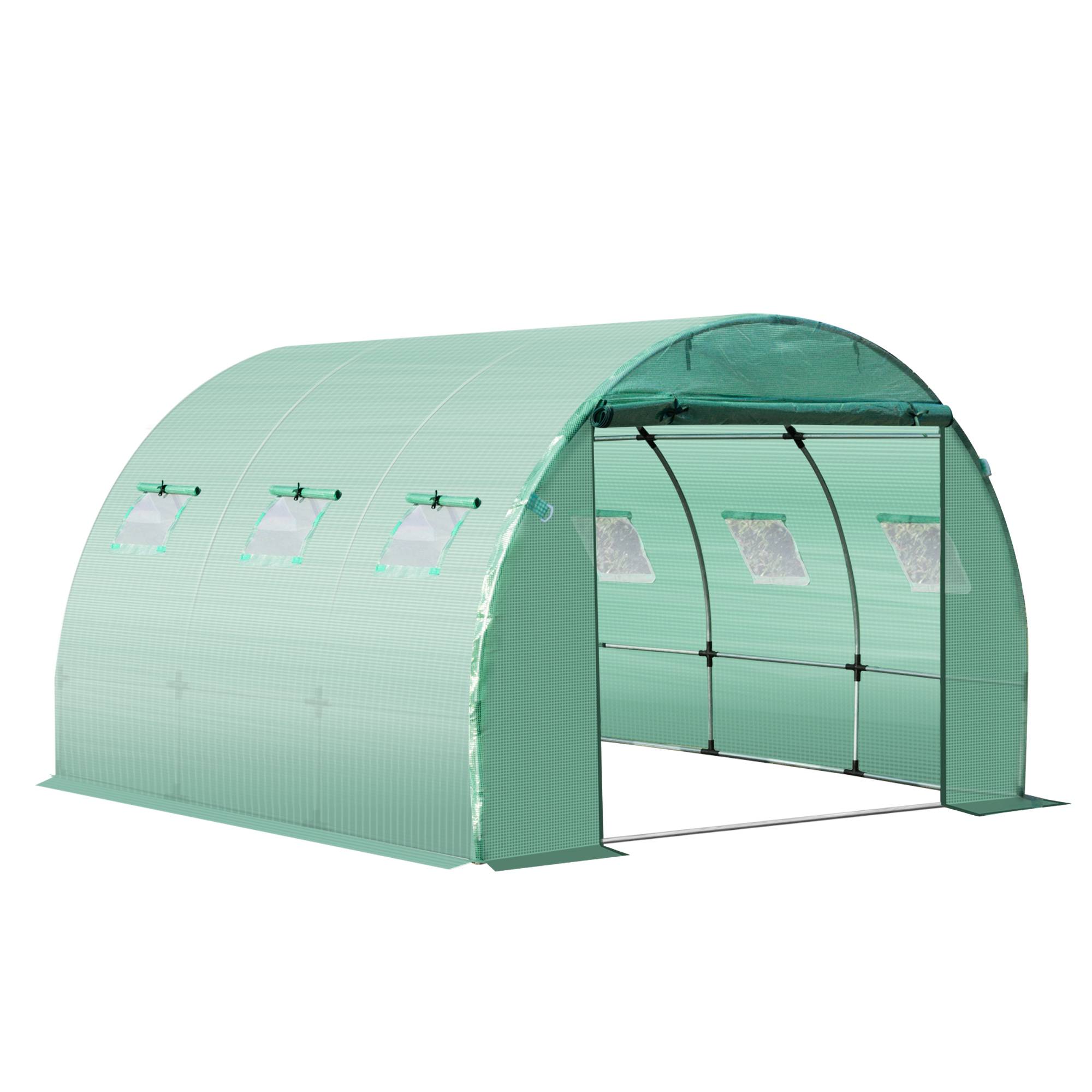 Sans Marque - Bâche Rechange Serre Tunnel 9m² 3x3x2 m PE anti-UV imperméable 6 fenêtres porte zip vert foncé - Image 2