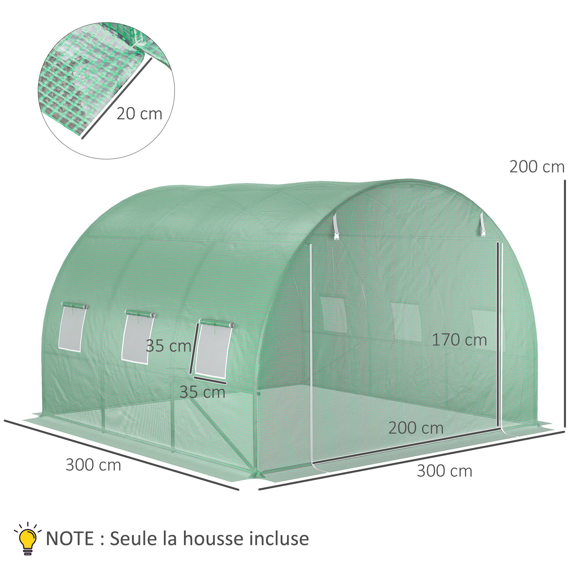 Sans Marque - Bâche Rechange Serre Tunnel 9m² 3x3x2 m PE anti-UV imperméable 6 fenêtres porte zip vert foncé - Image 5