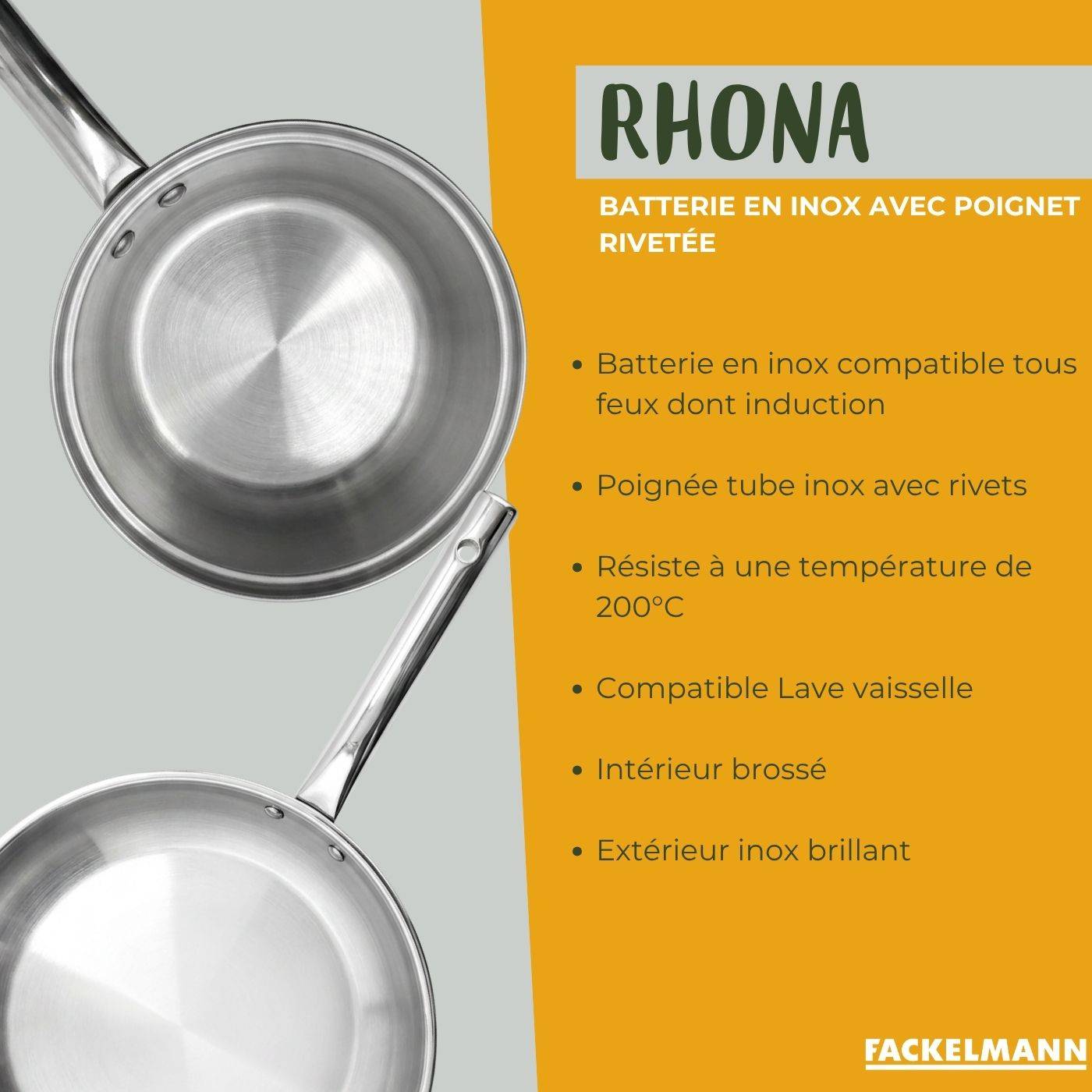 Lot de 4 casseroles 16/18/20/22 cm et 3 poêles en inox 20/24/28 cm avec couvercles Fackelmann Rhona - Image 3