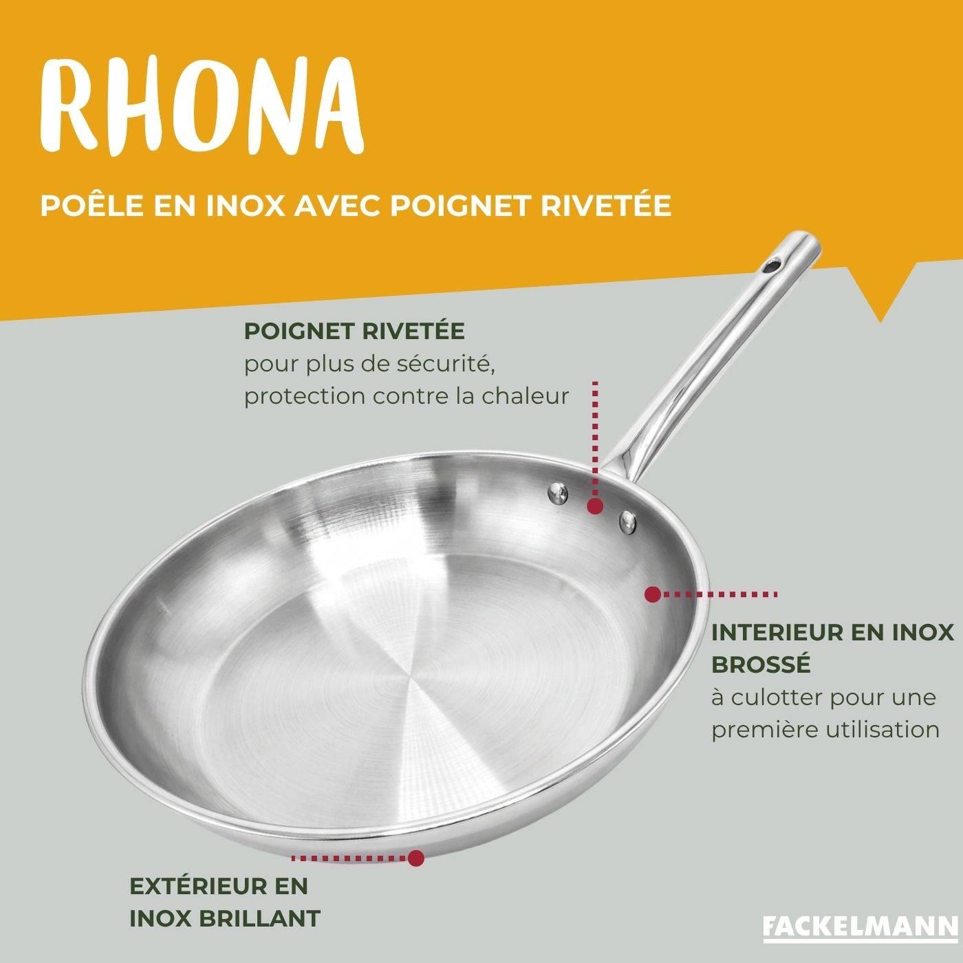 Lot de 4 casseroles 16/18/20/22 cm et 3 poêles en inox 20/24/28 cm avec couvercles Fackelmann Rhona - Image 4