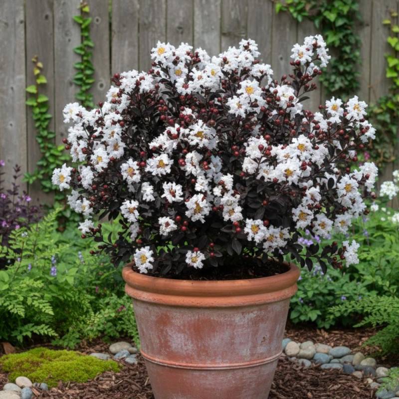 Lilas des Indes Black Diamond® Pure White™, Lagerstroemia à fleurs Blanche/ - feuillage Caduc - Pot de 7,5L - 60/80 cm - Image 4