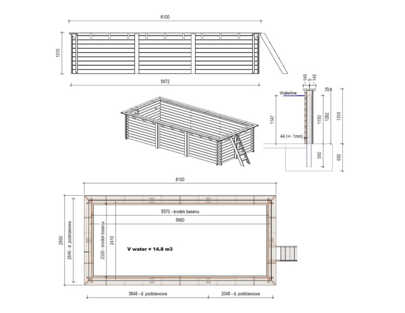 Altanka - Piscine hors sol en bois AQUA 6.1 x 2.85 - H.1.31 m, gris clair, fixations à visser - BAS7307OSPL2 - ALTANKA - Image 4