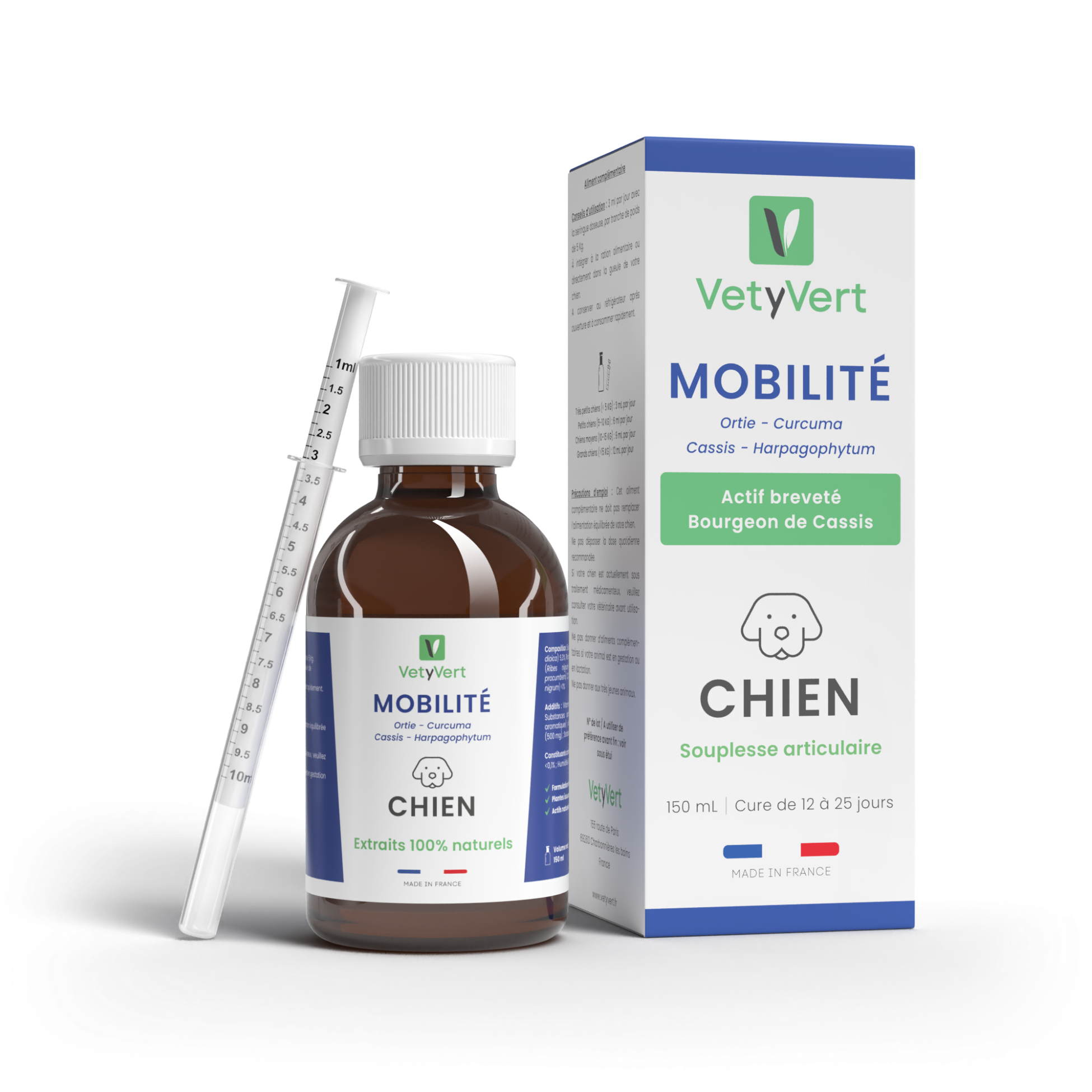 Complément alimentaire vétérinaire - Mobilité (articulations) chien 150 mL - VetyVert - Image 1