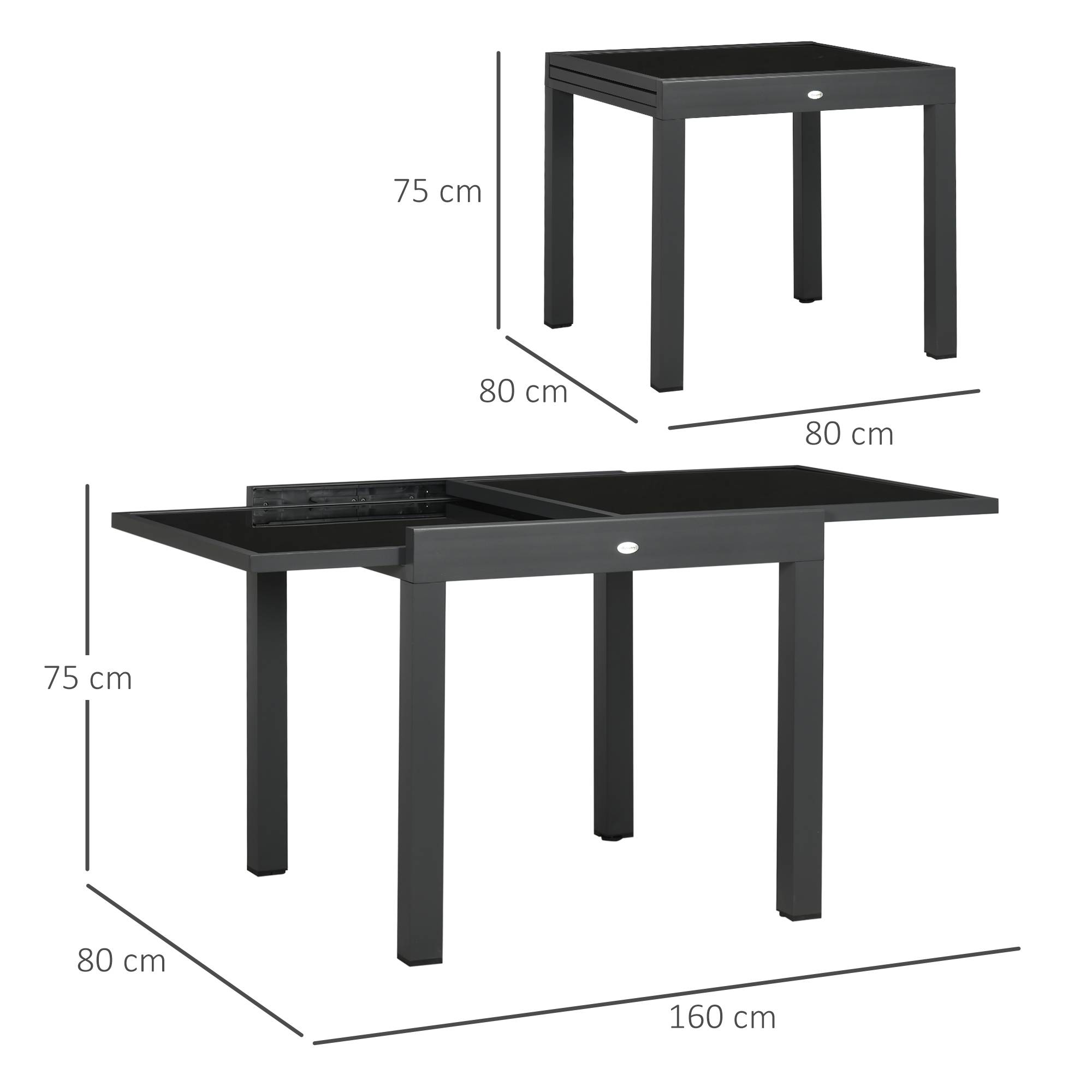 Table Extensible de Jardin Grande Taille dim. dépliées 160 x 80 x 75 cm Aluminium Gris foncé Plateau Verre trempé Noir - Image 5