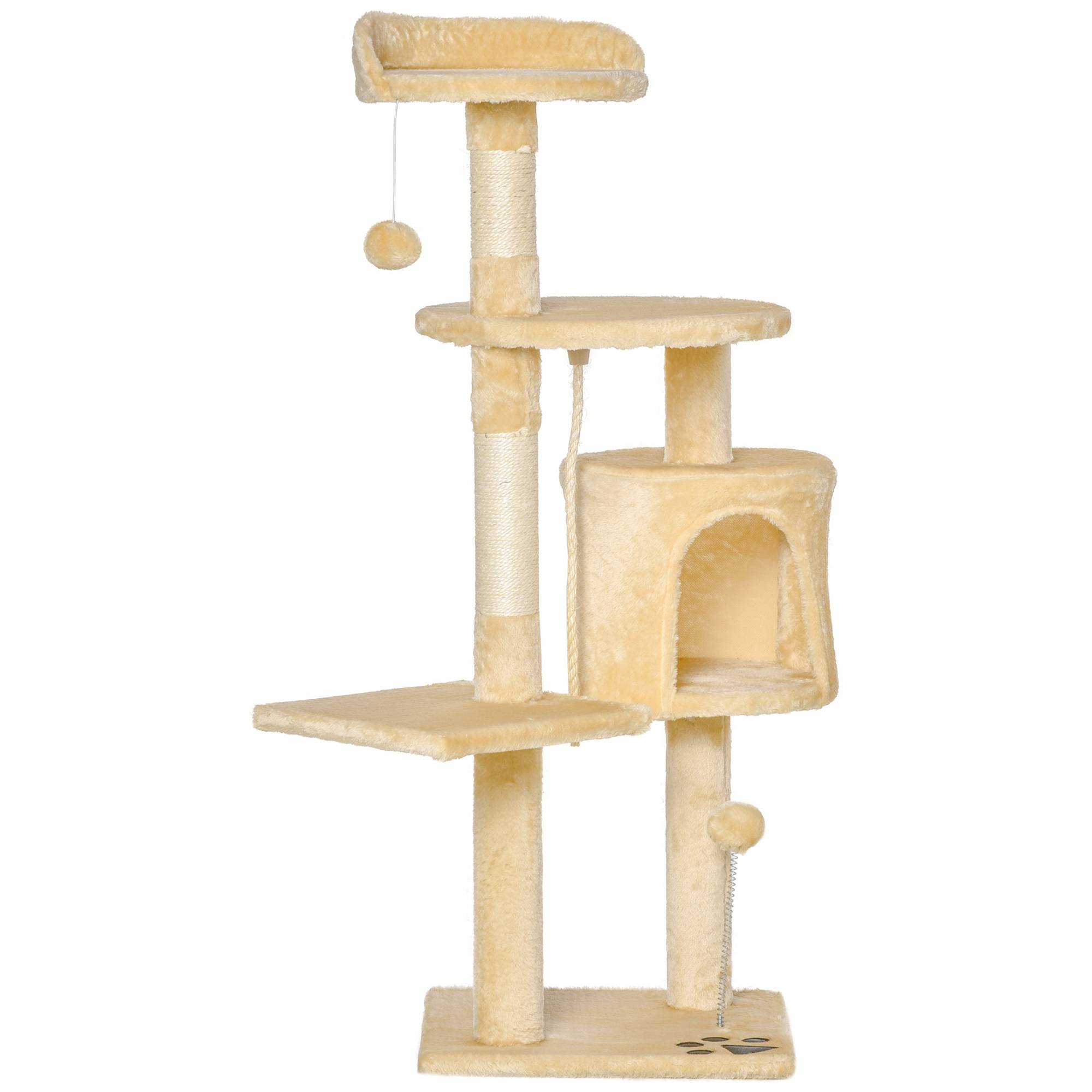 arbre à chat bois 4 niveaux niche jouets balle corde structure chat intérieur 114 cm griffoir stable - Image 2